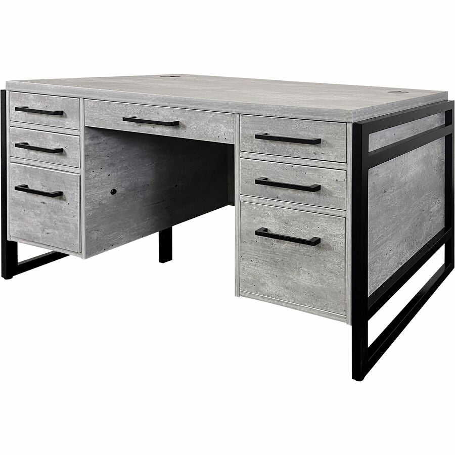 Martin Mason Concrete Laminate Double Pedestal Desk, 31"H x 66"W x 30"D, 7 Drawers, Thermofused Laminate, Concrete/Stone Finish, Solid Wood Frame, Dark Bronze Hardware, 1 Each