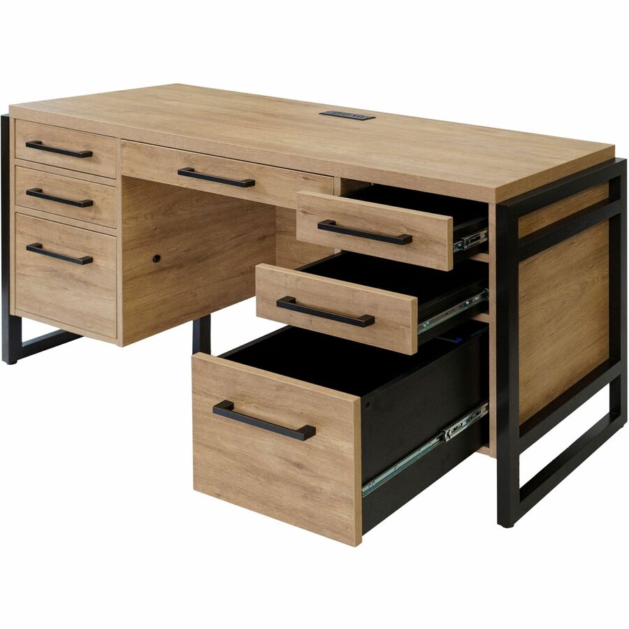 Martin Mason Concrete Laminate Unit, Double Pedestal, 7 Drawers, 31"H x 66"W x 30"D, Thermofused Laminate, Monarca Natural Wood Finish, Dark Bronze Hardware, 1 Each