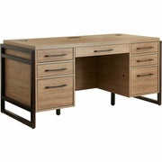 Martin Mason Concrete Laminate Unit, Double Pedestal, 7 Drawers, 31"H x 66"W x 30"D, Thermofused Laminate, Monarca Natural Wood Finish, Dark Bronze Hardware, 1 Each