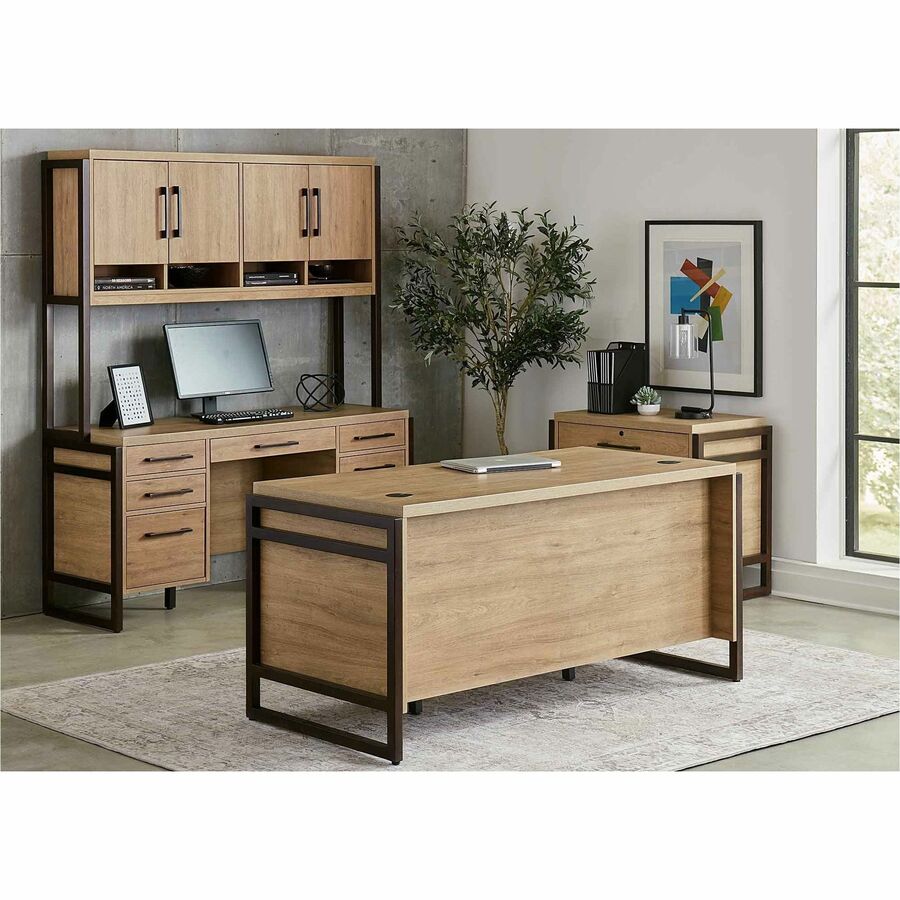 Martin Mason Concrete Laminate Unit, Double Pedestal, 7 Drawers, 31"H x 66"W x 30"D, Thermofused Laminate, Monarca Natural Wood Finish, Dark Bronze Hardware, 1 Each