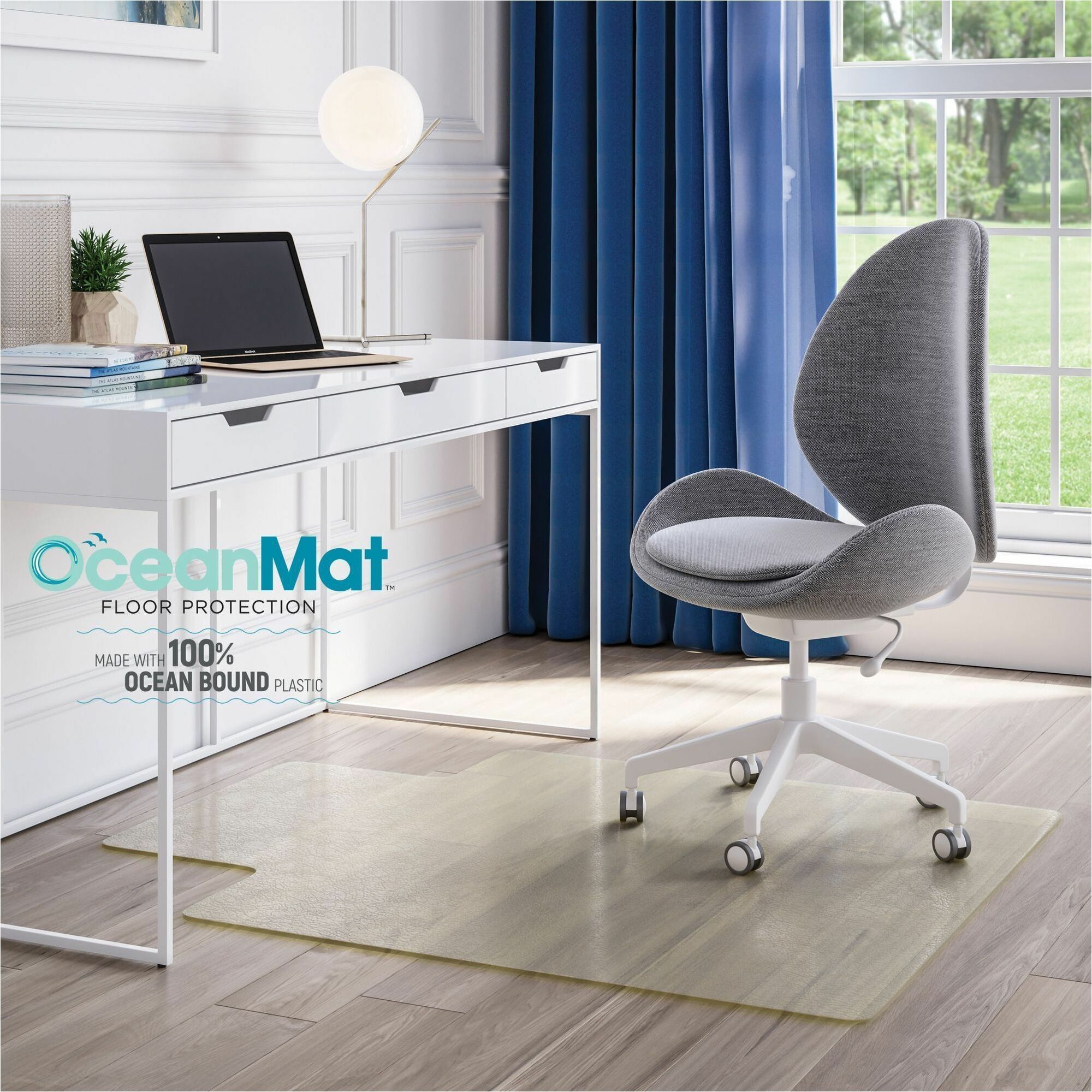 Deflecto OceanMat Chair Mat for Hard Floor - Hard Floor, Wood Floor, Tile Floor, Laminate Floor, Floor, Commercial53" Width x 45" Depth - Lip Size 12" Length x 25" Width - Lipped - Plastic, Polyethylene Terephthalate (PET) - Clear - 1 Each