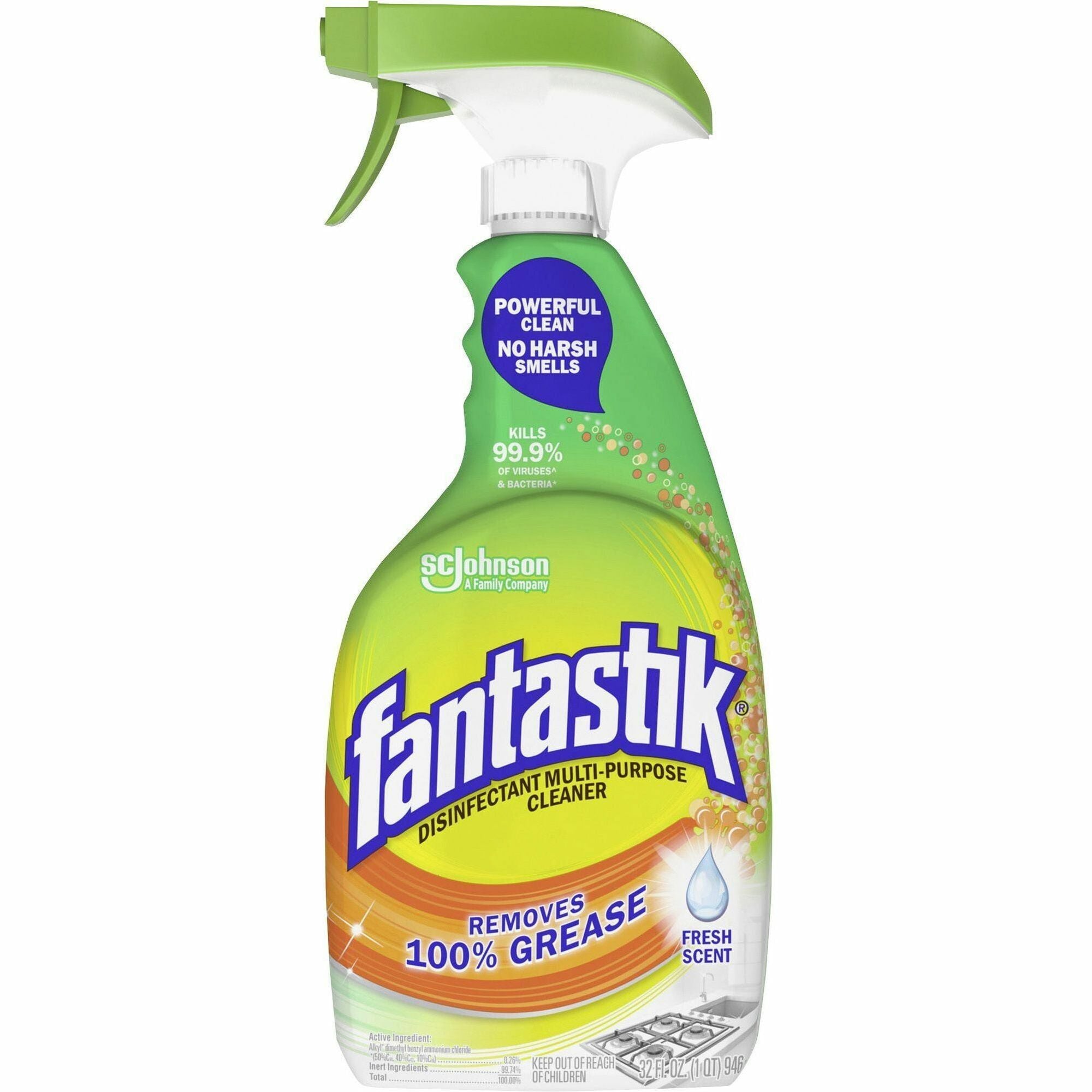 fantastik&reg; Disinfectant Cleaner - For Multi Surface, Multipurpose - Spray - 32 fl oz (1 quart) - Fresh Scent - Disinfectant, Deodorize, Pleasant Scent - Green - 1 Each