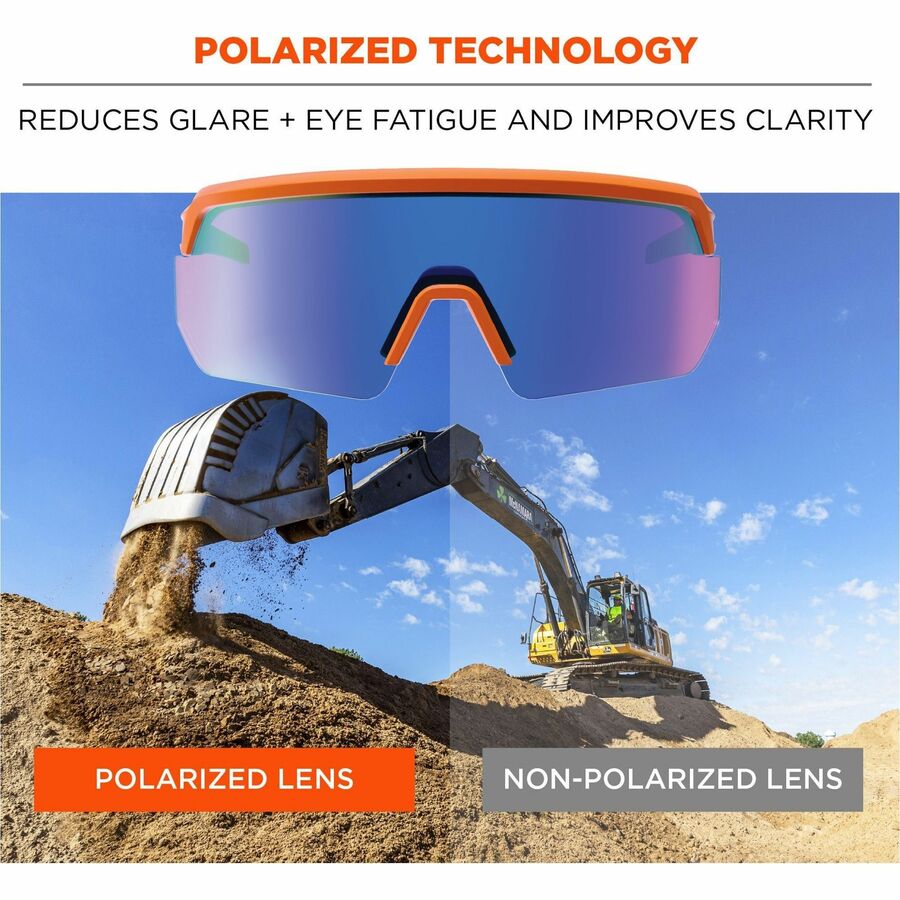 Ergodyne AEGIR Polarized Anti-Fog Safety Glasses, Blue Mirror Lens, Orange Frame, Anti-scratch, Lightweight, Non-slip, Impact Resistant, Half Frame, 1 Each