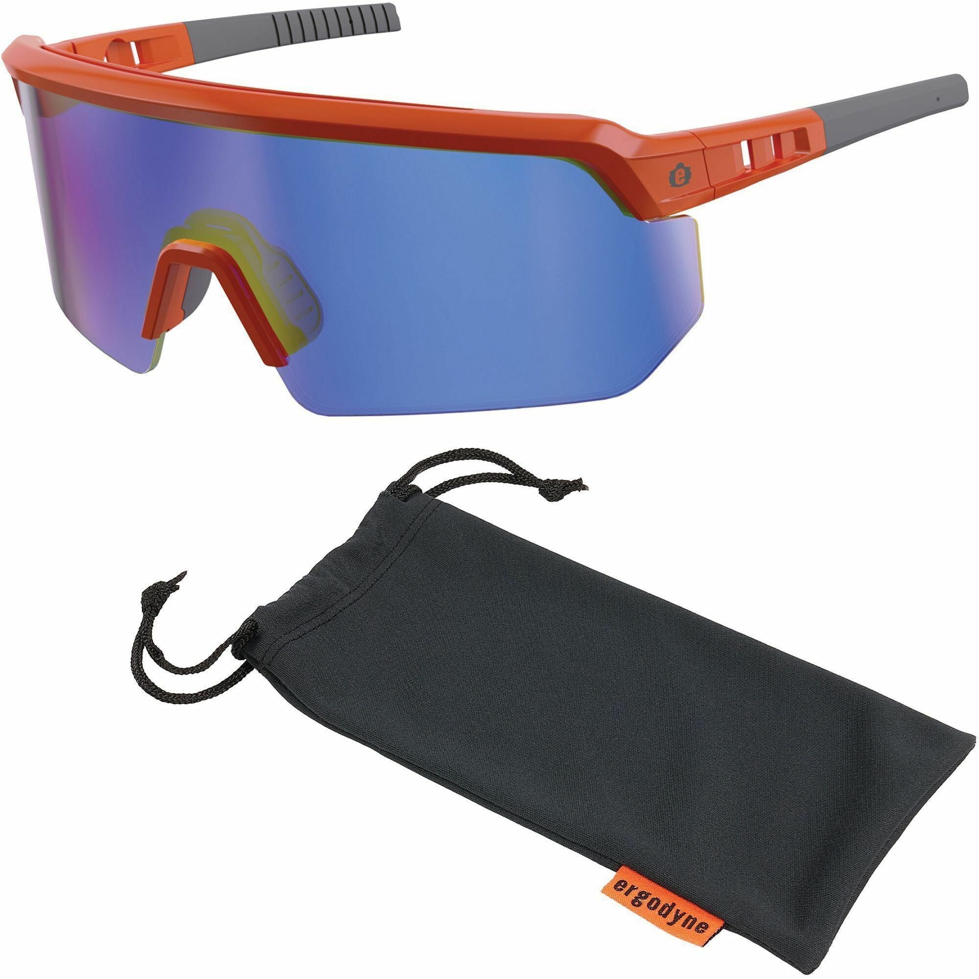 Ergodyne AEGIR Polarized Anti-Fog Safety Glasses, Blue Mirror Lens, Orange Frame, Anti-scratch, Lightweight, Non-slip, Impact Resistant, Half Frame, 1 Each