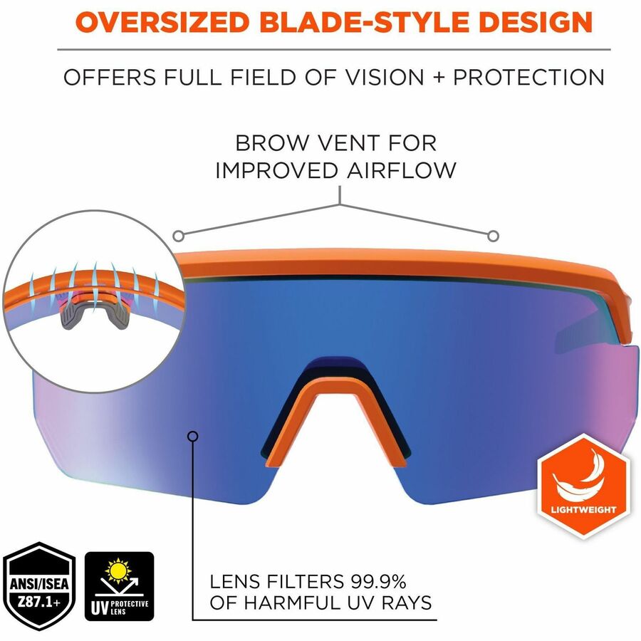 Ergodyne AEGIR Polarized Anti-Fog Safety Glasses, Blue Mirror Lens, Orange Frame, Anti-scratch, Lightweight, Non-slip, Impact Resistant, Half Frame, 1 Each