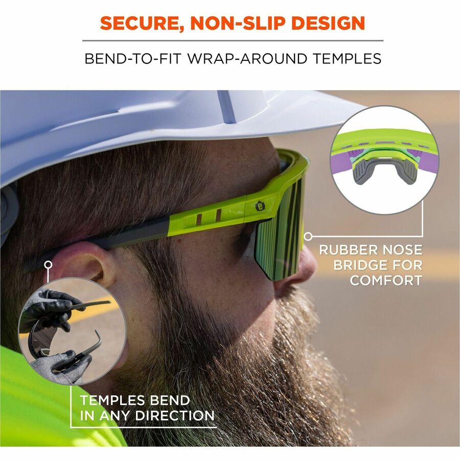 Ergodyne Skullerz Aegir Polarized Anti-Fog Safety Glasses, Purple Mirror Lens, Lime Frame, Anti-Scratch, Lightweight, Non-Slip, Impact Resistant, Half Frame, 1 Each
