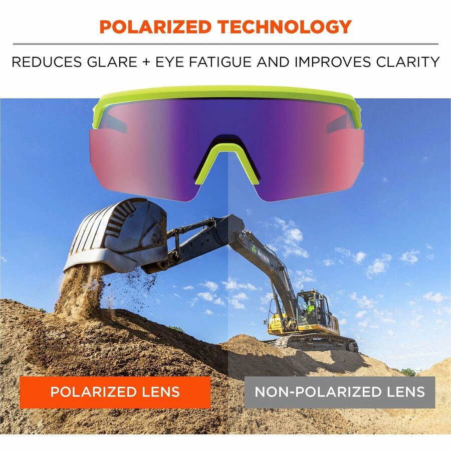 Ergodyne Skullerz Aegir Polarized Anti-Fog Safety Glasses, Purple Mirror Lens, Lime Frame, Anti-Scratch, Lightweight, Non-Slip, Impact Resistant, Half Frame, 1 Each