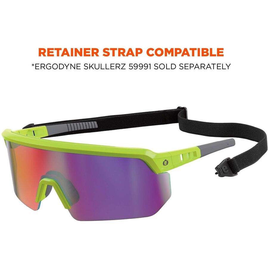 Ergodyne Skullerz Aegir Polarized Anti-Fog Safety Glasses, Purple Mirror Lens, Lime Frame, Anti-Scratch, Lightweight, Non-Slip, Impact Resistant, Half Frame, 1 Each