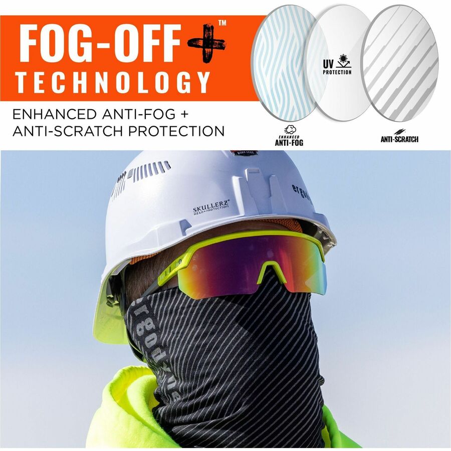 Ergodyne Skullerz Aegir Polarized Anti-Fog Safety Glasses, Purple Mirror Lens, Lime Frame, Anti-Scratch, Lightweight, Non-Slip, Impact Resistant, Half Frame, 1 Each