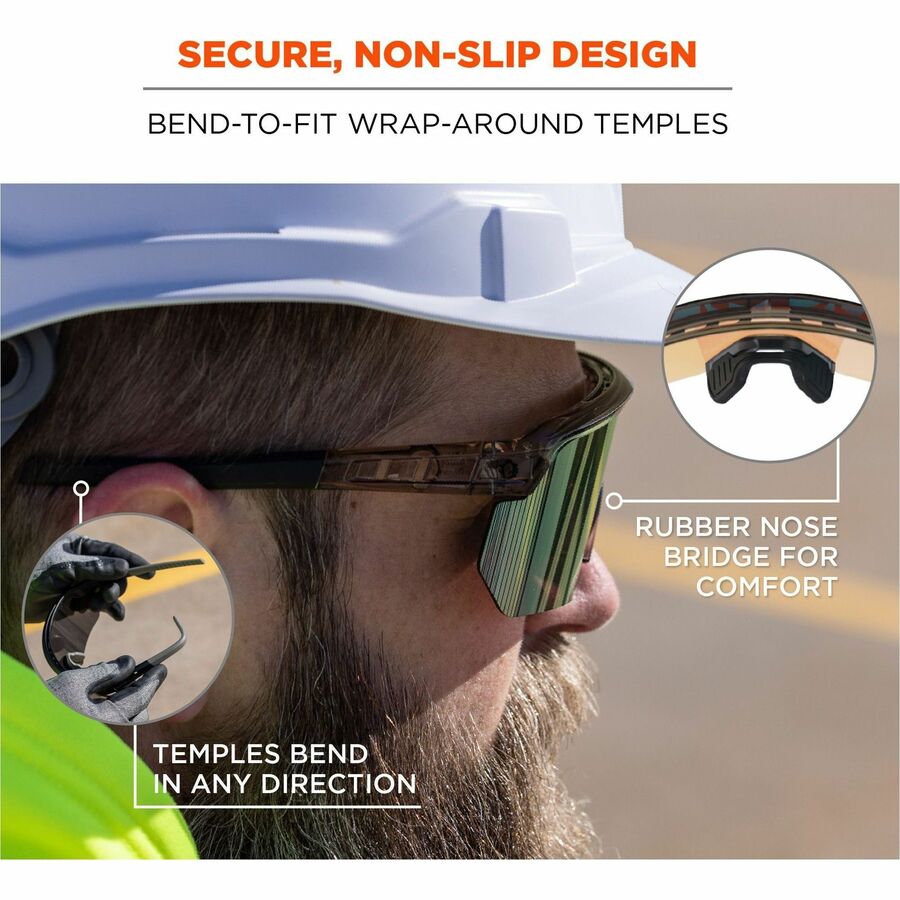 Ergodyne Aegir Polarized Anti-Fog Safety Glasses, Orange Mirror Lens, Clear Smoke Frame, Anti-Scratch, Lightweight, Non-Slip, Impact Resistant, Half Frame, 1 Each