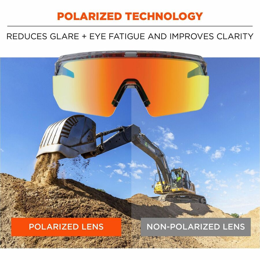 Ergodyne Aegir Polarized Anti-Fog Safety Glasses, Orange Mirror Lens, Clear Smoke Frame, Anti-Scratch, Lightweight, Non-Slip, Impact Resistant, Half Frame, 1 Each