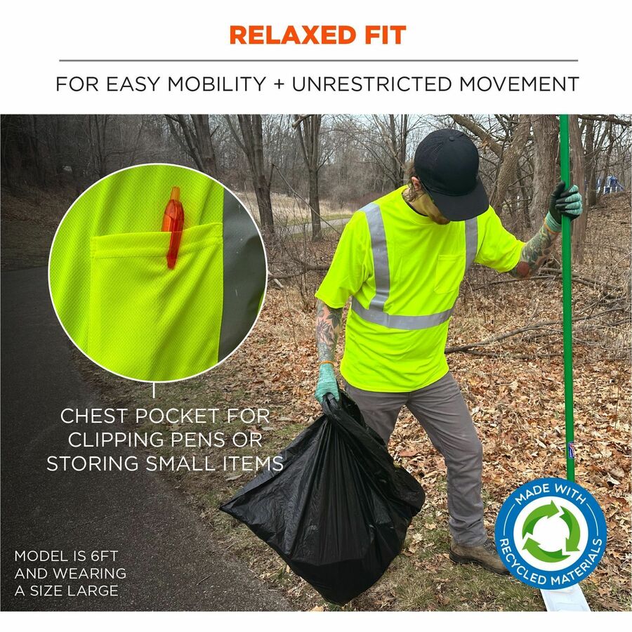 Ergodyne 8289-ECO Recycled Hi-Vis T-Shirt, Medium, Lime, 100% Polyester, 1 Each