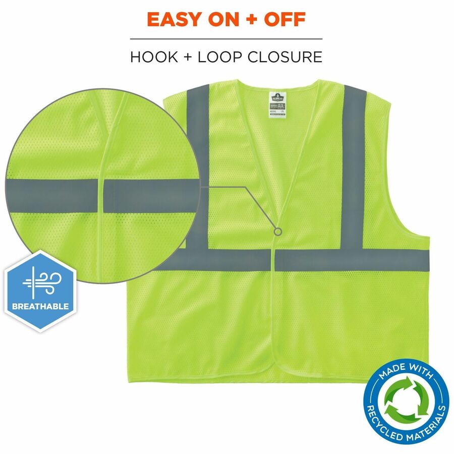 Ergodyne GloWear 8205HL-ECO Recycled Hi-Vis Vest, 4XL/5XL, Lime, Polyester Mesh, Hook & Loop Closure, Reflective, Lightweight, Breathable, Durable, Machine Washable, 1 Each