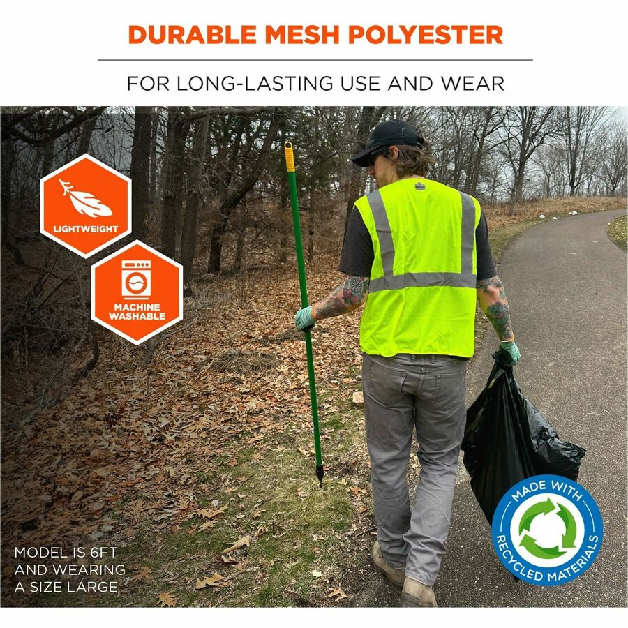 Ergodyne GloWear 8205HL-ECO Recycled Hi-Vis Vest, 4XL/5XL, Lime, Polyester Mesh, Hook & Loop Closure, Reflective, Lightweight, Breathable, Durable, Machine Washable, 1 Each