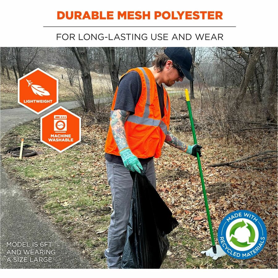 Ergodyne GloWear 8205HL-ECO Recycled Hi-Vis Vest, Extra Small, Hook & Loop Closure, Polyester Mesh, Orange, Reflective, Lightweight, Breathable, Durable, Machine Washable, 1 Each