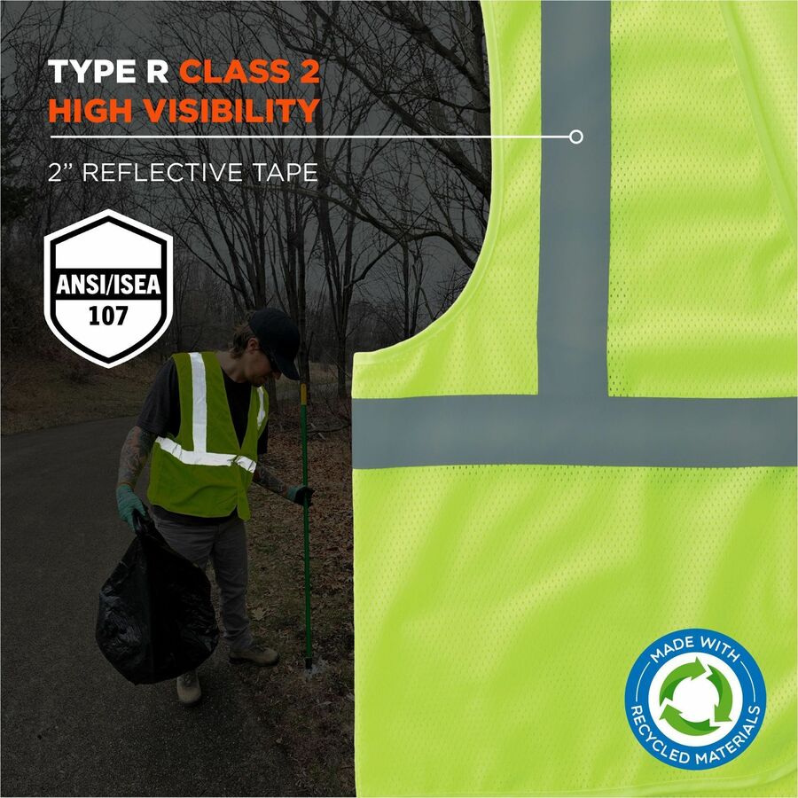 Ergodyne GloWear 8205HL-ECO Recycled Hi-Vis Vest, 2XL/3XL, Lime, Polyester Mesh, Hook & Loop Closure, Reflective, Machine Washable, Lightweight, Breathable, Durable, 1 Each