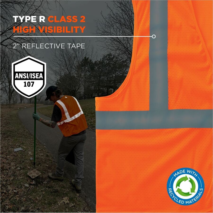 Ergodyne GloWear 8205HL-ECO Recycled Hi-Vis Vest, Large/Extra Large, Lime, Polyester Mesh, Hook & Loop Closure, Reflective, Lightweight, Breathable, 1 Each