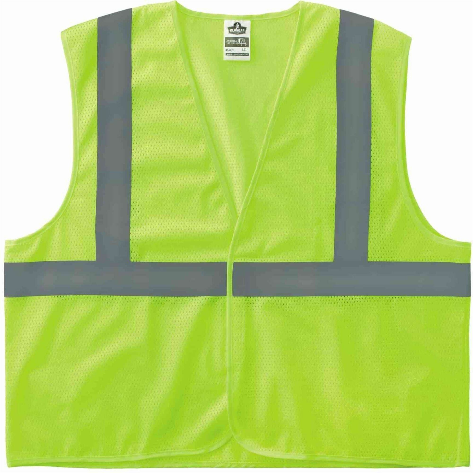 Ergodyne GloWear 8205HL-ECO Recycled Hi-Vis Vest, Small/Medium, Lime, Polyester Mesh, Hook & Loop Closure, Reflective, Lightweight, Breathable, Machine Washable, 1 Each