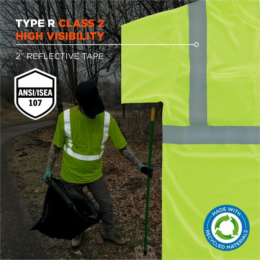 Ergodyne 8289-ECO Recycled Hi-Vis T-Shirt, Extra Large (XL), Lime, 100% Polyester, 1 Each