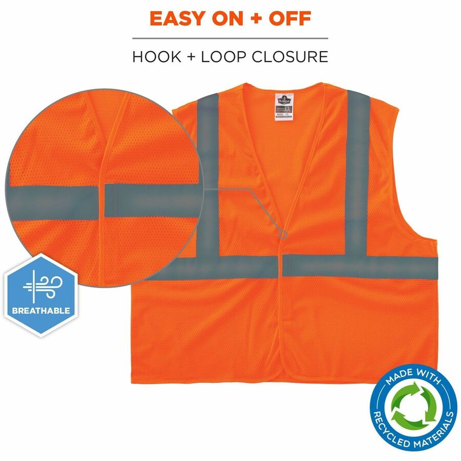 Ergodyne GloWear 8205HL-ECO Recycled Hi-Vis Safety Vest, 2XL/3XL, Orange, Polyester Mesh, Hook & Loop Closure, Reflective, Lightweight, Breathable, Machine Washable, 1 Each
