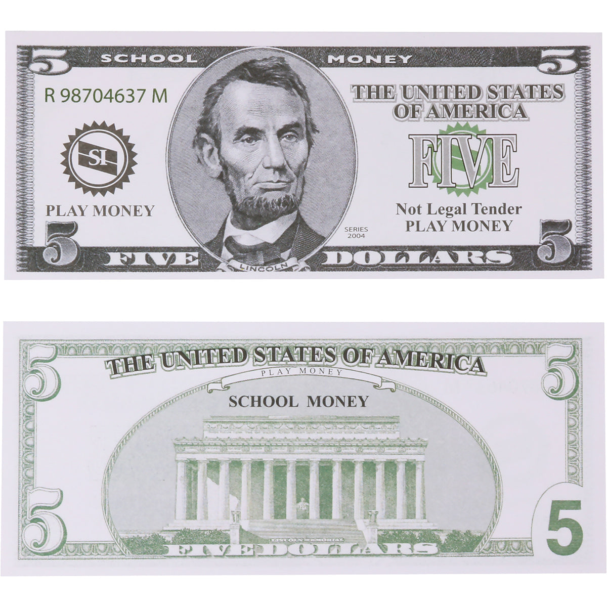 U.S. School Money $5 Bills Pk. 100