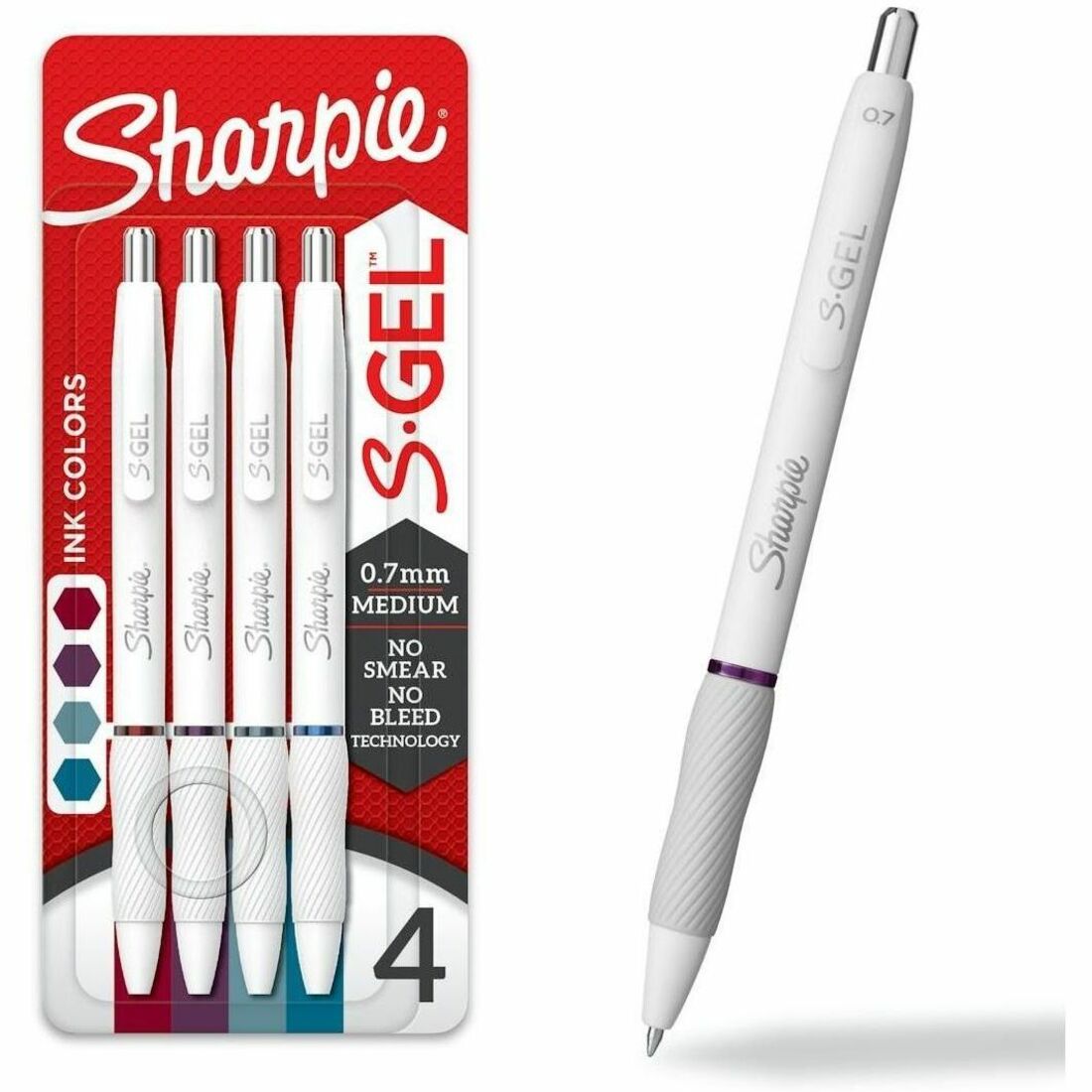 Sharpie S-Gel Pens, 0.7 mm Medium, Retractable, Bold Jewel Ink, Gel-Based, Pearl White Barrel, 4 Pack