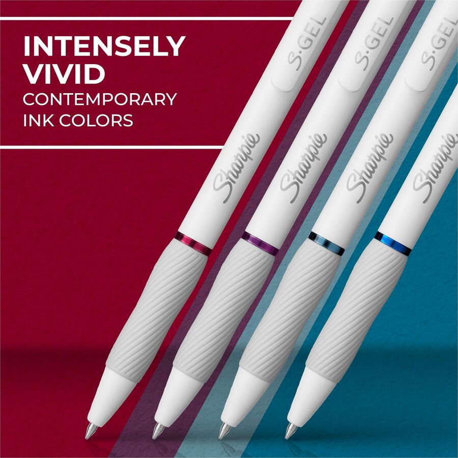 Sharpie S-Gel Pens, 0.7 mm Medium, Retractable, Bold Jewel Ink, Gel-Based, Pearl White Barrel, 4 Pack