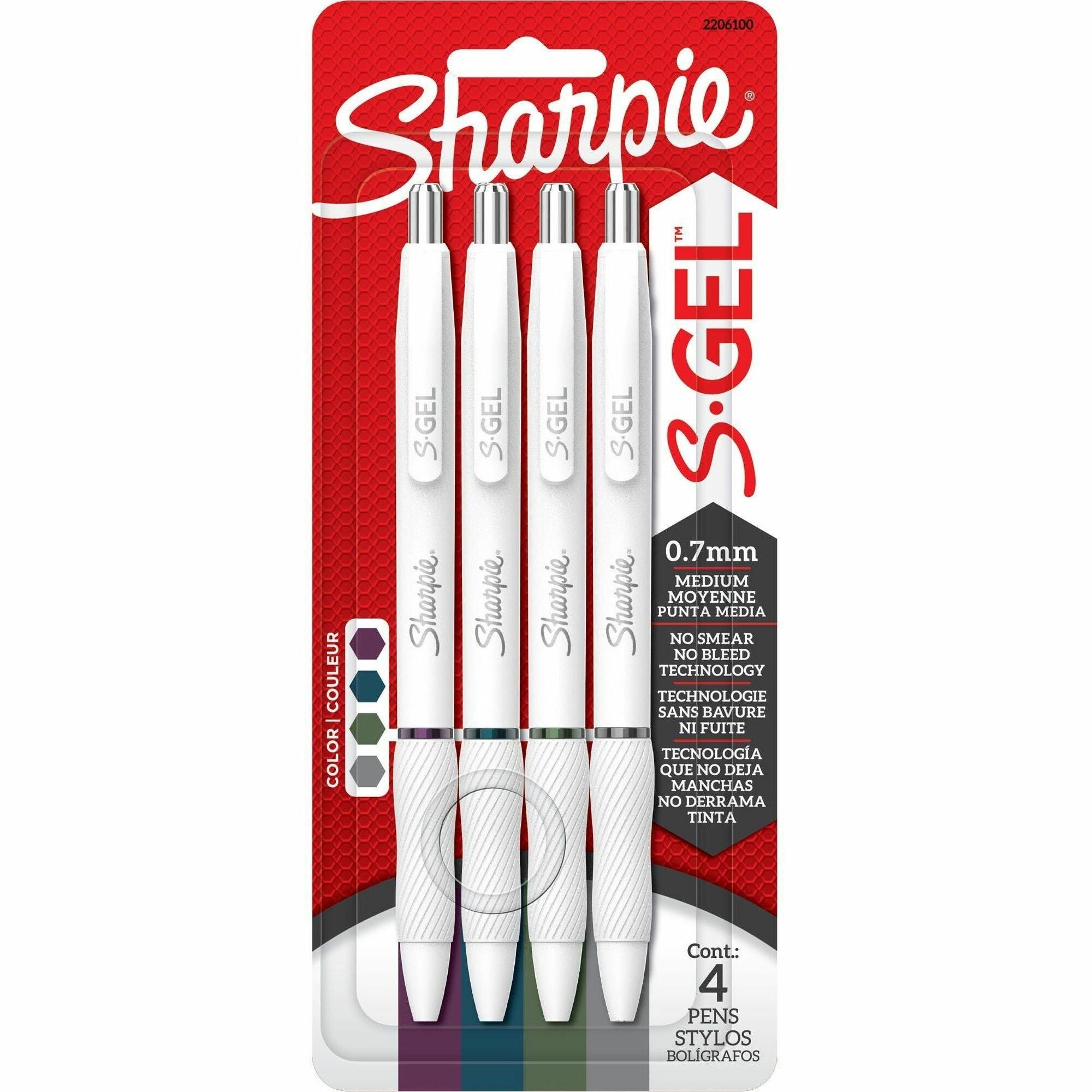 Sharpie S-Gel Pens, 0.7 mm Medium Point, Rich Dark Gel Ink, Pearl White Plastic Barrel, 4 Pack