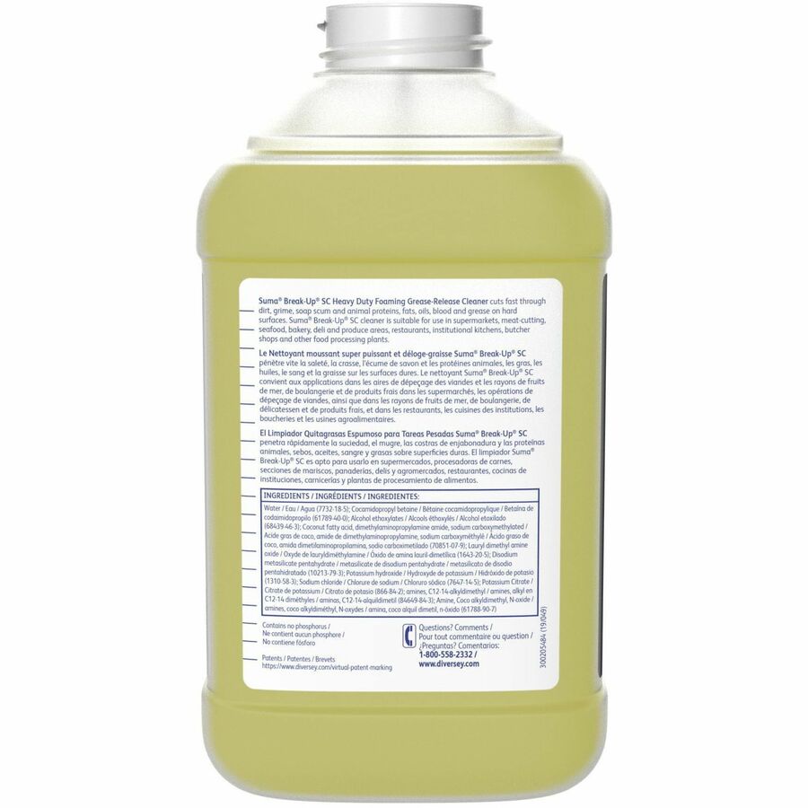 For Multipurpose - Ready-To-Use/Concentrate - Liquid - 84.5 fl oz (2.6 quart) - 11.36 to 13.9 pH - Surfactant Scent - Kosher, Solvent-free, Rinse-free, Heavy Duty - Yellow - 2 / Pack