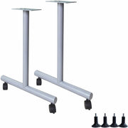 Lorell Invent Training Table Components, Silver T-shaped Base, 2 Legs, 28.50" H x 5" W x 22" D, Includes 4 Glides and 4 Casters, 2 per Set