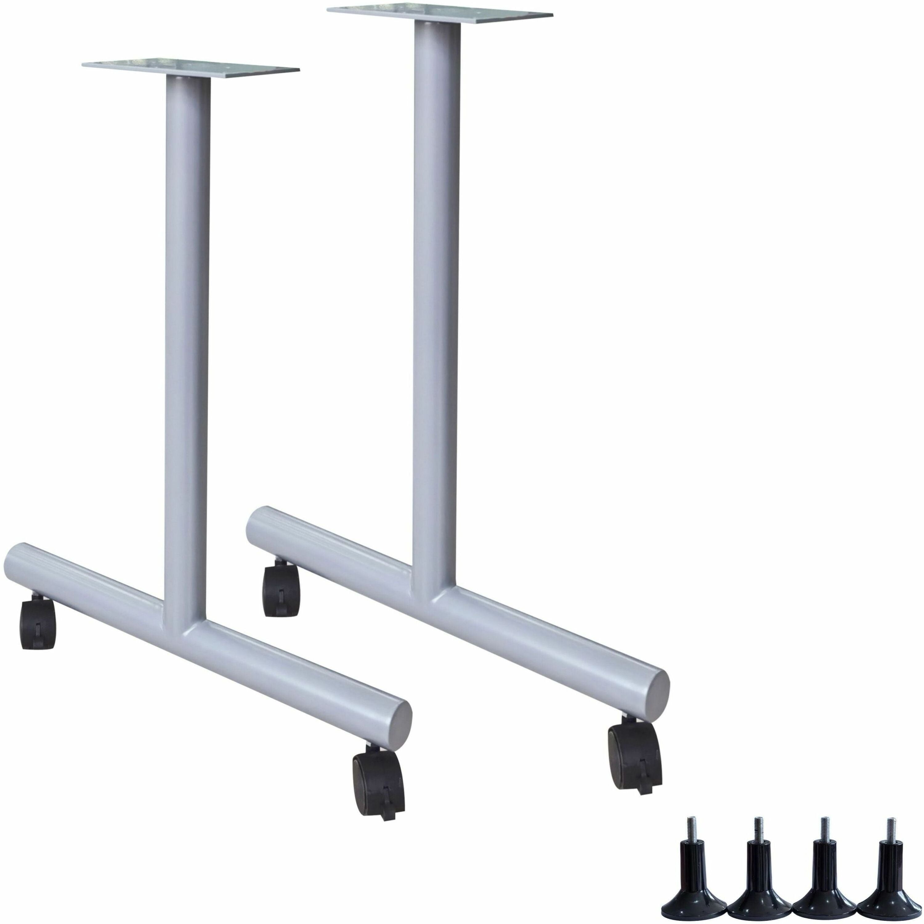 Lorell Invent Training Table Components, Silver T-shaped Base, 2 Legs, 28.50" H x 5" W x 22" D, Includes 4 Glides and 4 Casters, 2 per Set