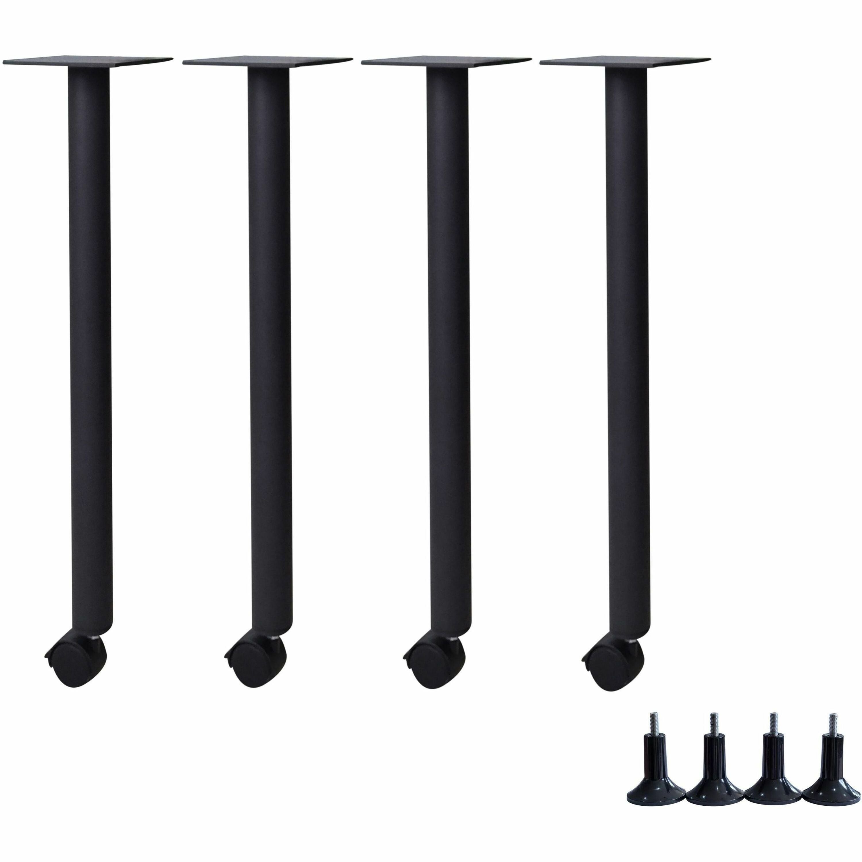 Lorell Invent Training Table Black Post Leg Base, 4 Legs, 28.50"H x 5.80"W x 5.80"D, Includes 4 Glides and 4 Casters, Set of 4