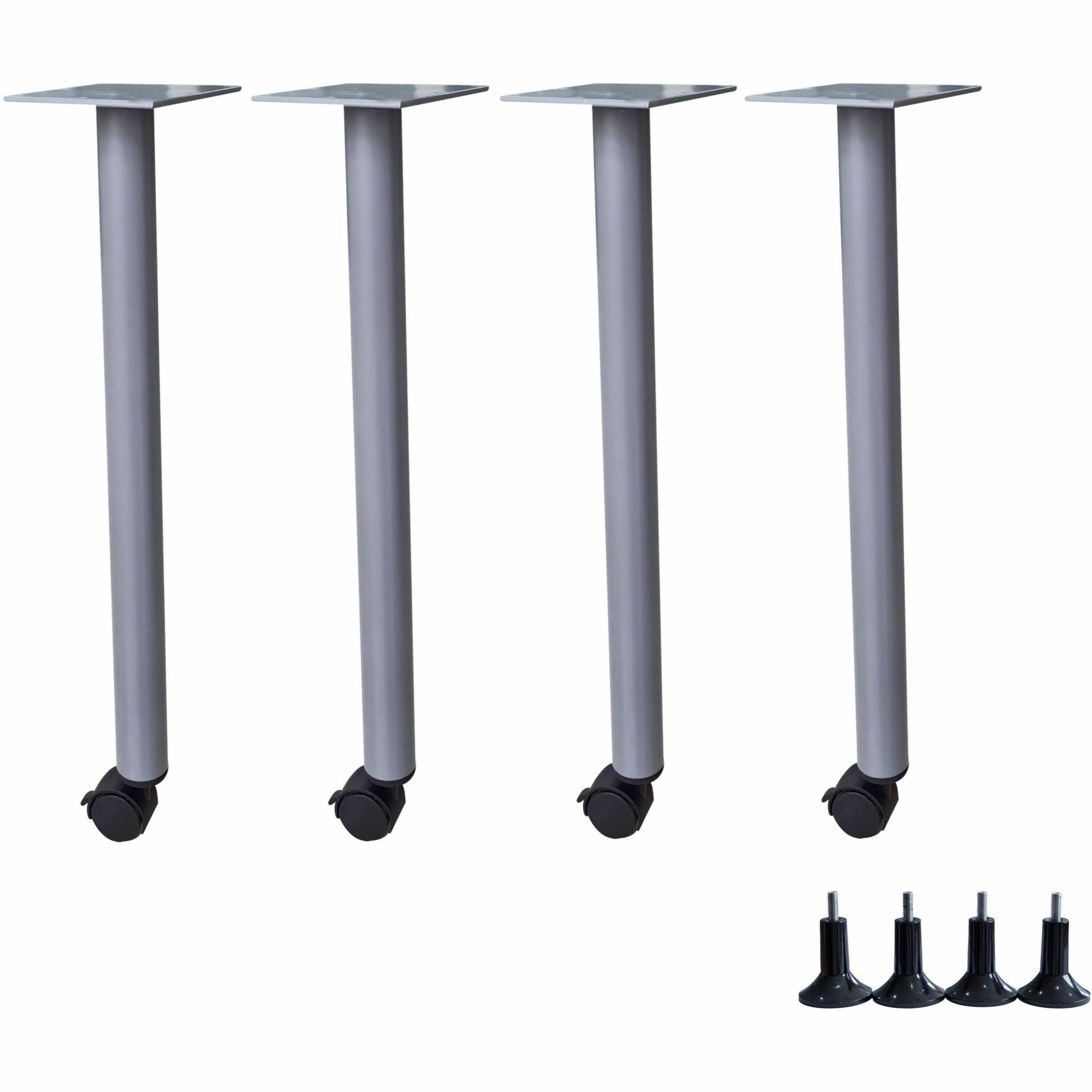 Lorell Invent Training Table Silver Post Leg Base, 4 Legs with Glides and Locking Casters, 28.50"H x 5.80"W x 5.80"D, Set of 4