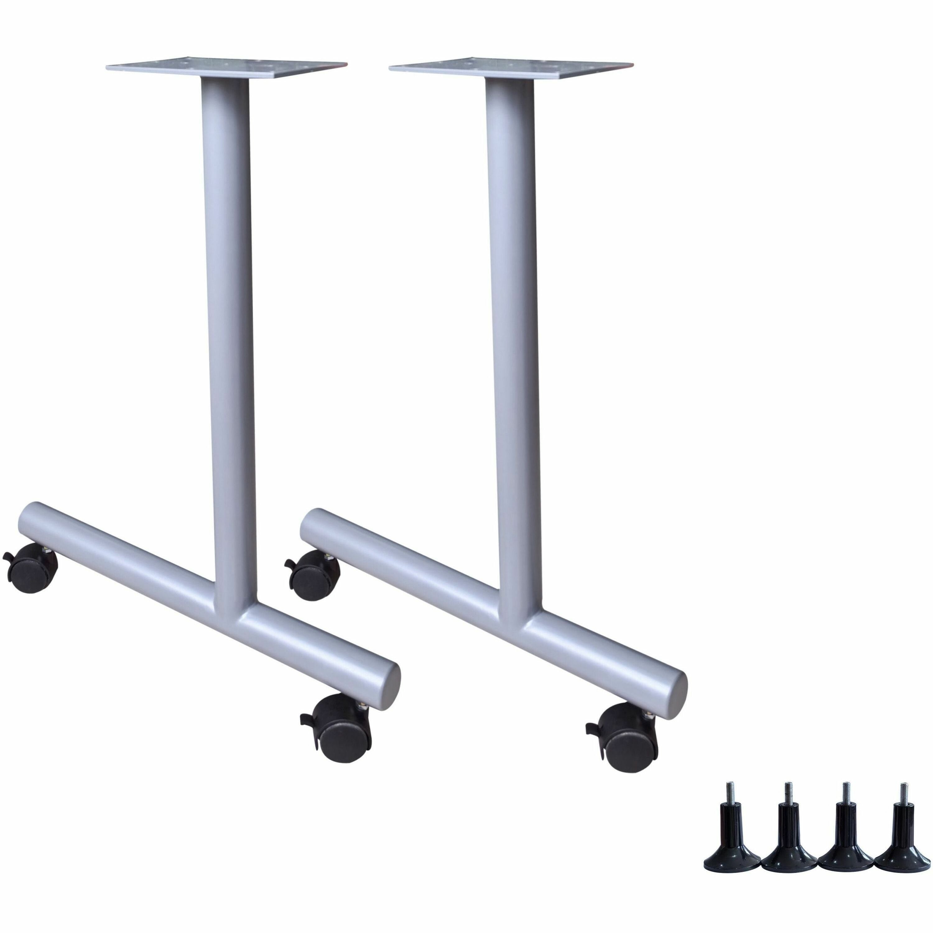 Lorell Invent Training Table Silver C-Leg Base, 2 Legs, 28.50"H x 5"W x 22"D, Includes 4 Glides and 4 Casters, 2 per Set