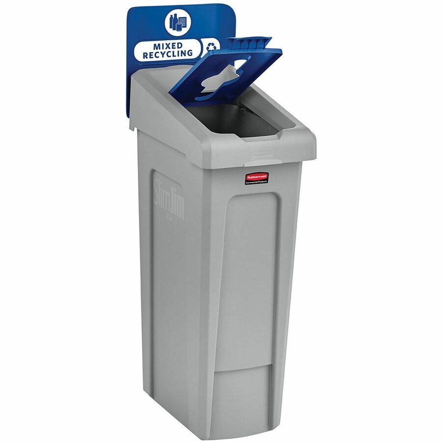 23 gal Capacity - For Commercial - Durable, Recyclable - 40.2" Height x 12" Width x 15.2" Depth - Resin - Gray, Blue - 1 Each