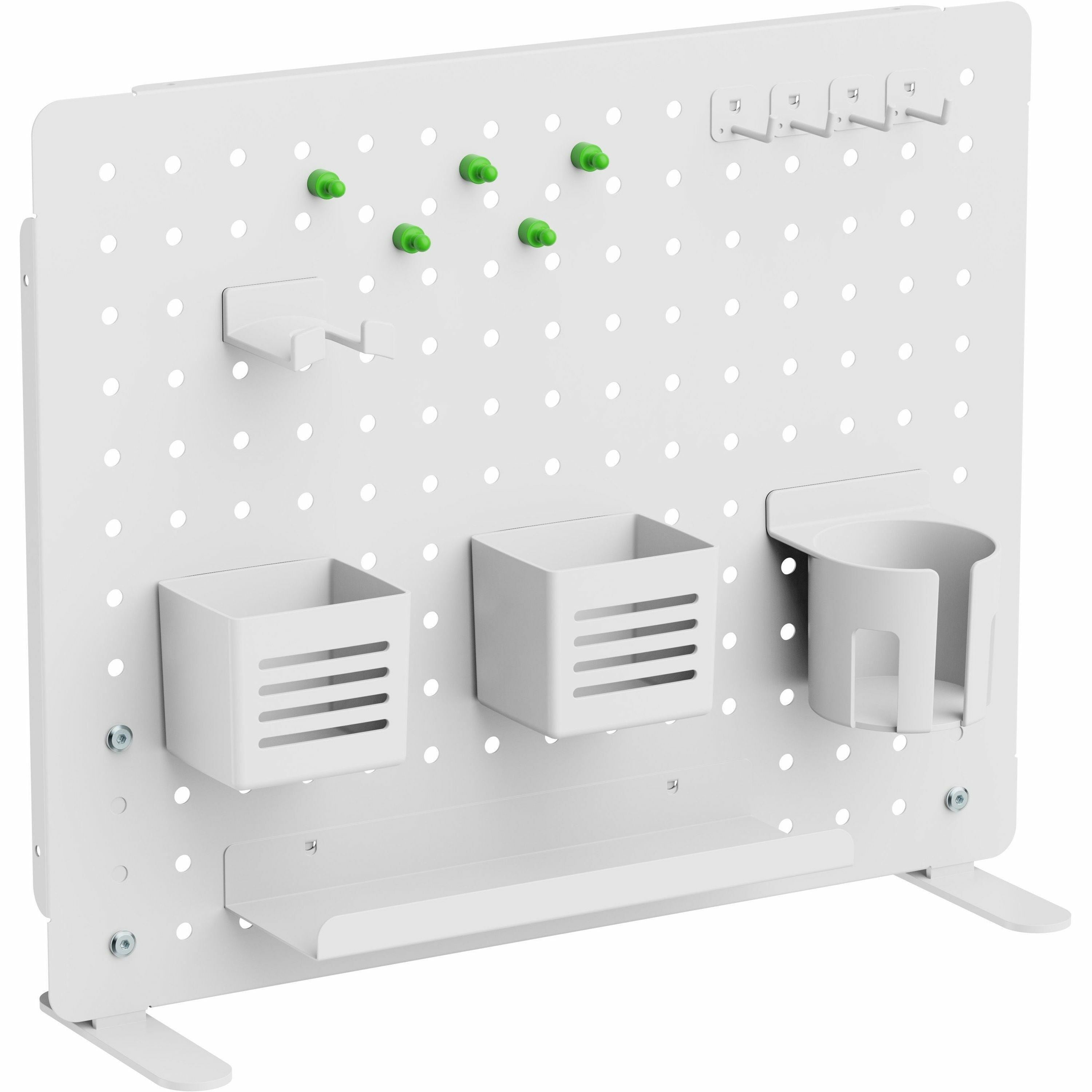 Kantek Pegboard Organizer Board with Accessories, White, Powder Coated Steel, 17.40" x 21.50" x 3.80", Includes Tray, Beverage Holder, Pen Cup, Magnets, Headphone Holder, 1 Each