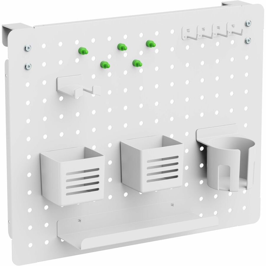 Kantek Pegboard Organizer Board with Accessories, White, Powder Coated Steel, 17.40" x 21.50" x 3.80", Includes Tray, Beverage Holder, Pen Cup, Magnets, Headphone Holder, 1 Each