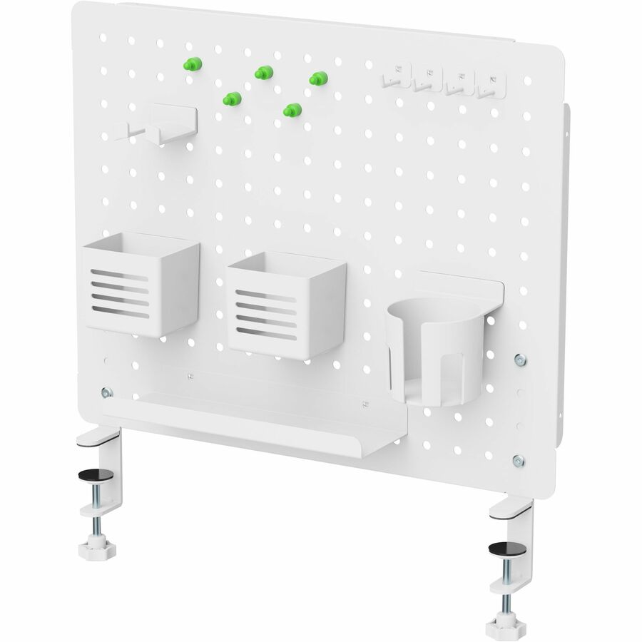 Kantek Pegboard Organizer Board with Accessories, White, Powder Coated Steel, 17.40" x 21.50" x 3.80", Includes Tray, Beverage Holder, Pen Cup, Magnets, Headphone Holder, 1 Each