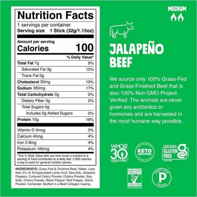 Gluten-free, No MSG, Preservative-free, Dairy-free, Low Sodium, Low Fat - Jalapeno, Beef - 1.15 oz - 24 / Pack