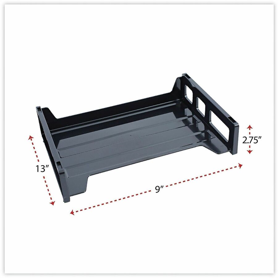 Universal Desk Tray, 2 Compartments, 2.75" x 13" x 9", Black Plastic, 2 Pack