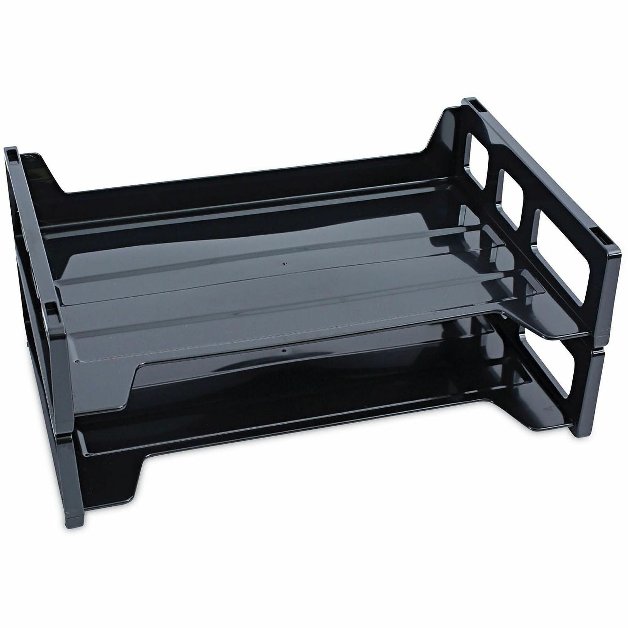 Universal Desk Tray, 2 Compartments, 2.75" x 13" x 9", Black Plastic, 2 Pack