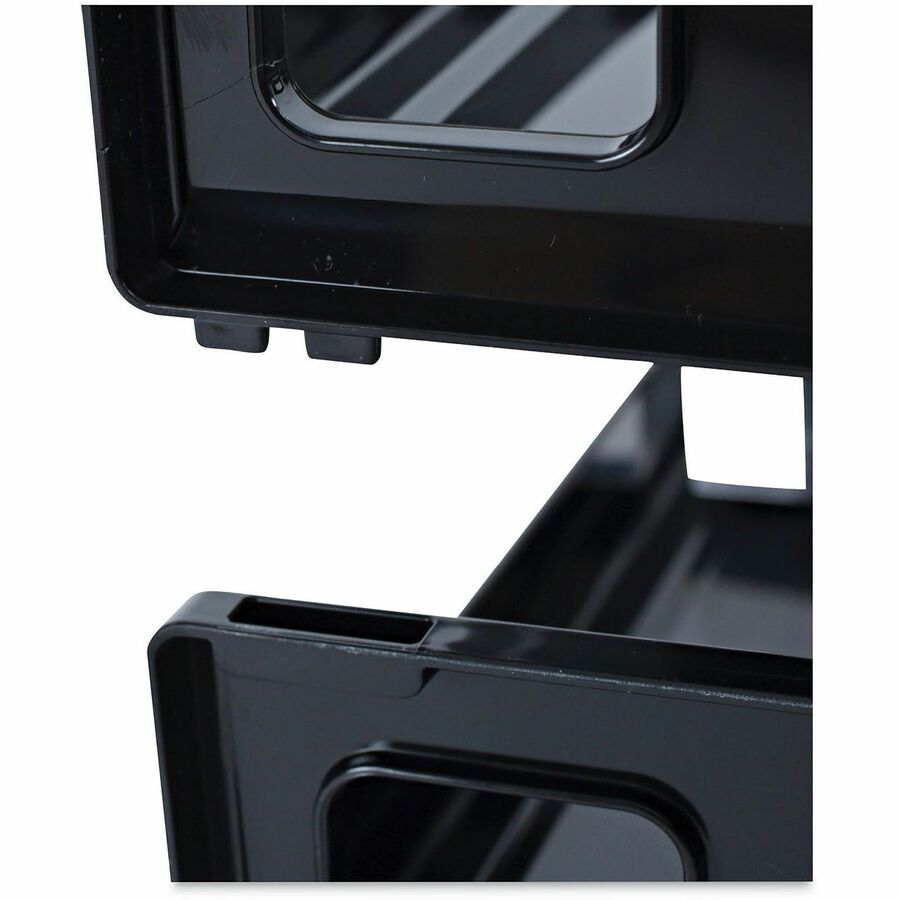 Universal Desk Tray, 2 Compartments, 2.75" x 13" x 9", Black Plastic, 2 Pack