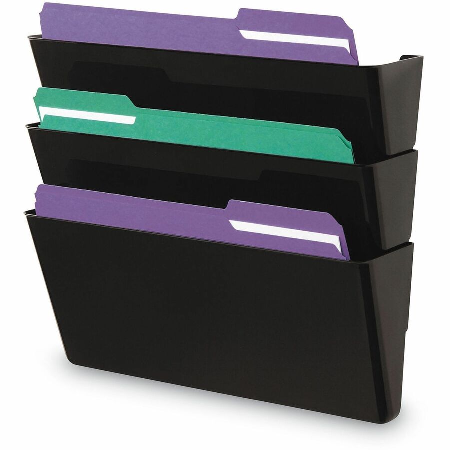 3 Pocket(s) - 14.50" Height x 13" Width x 4.13" Depth - Expandable - Black - Plastic - 3 / Pack