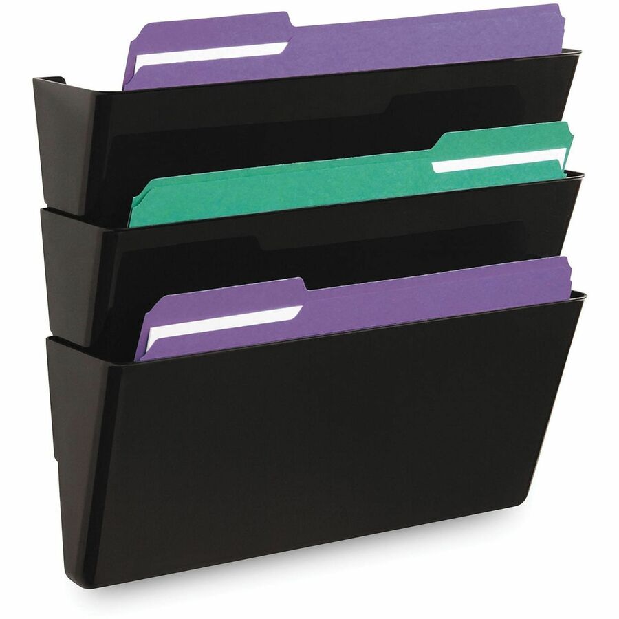 3 Pocket(s) - 14.50" Height x 13" Width x 4.13" Depth - Expandable - Black - Plastic - 3 / Pack