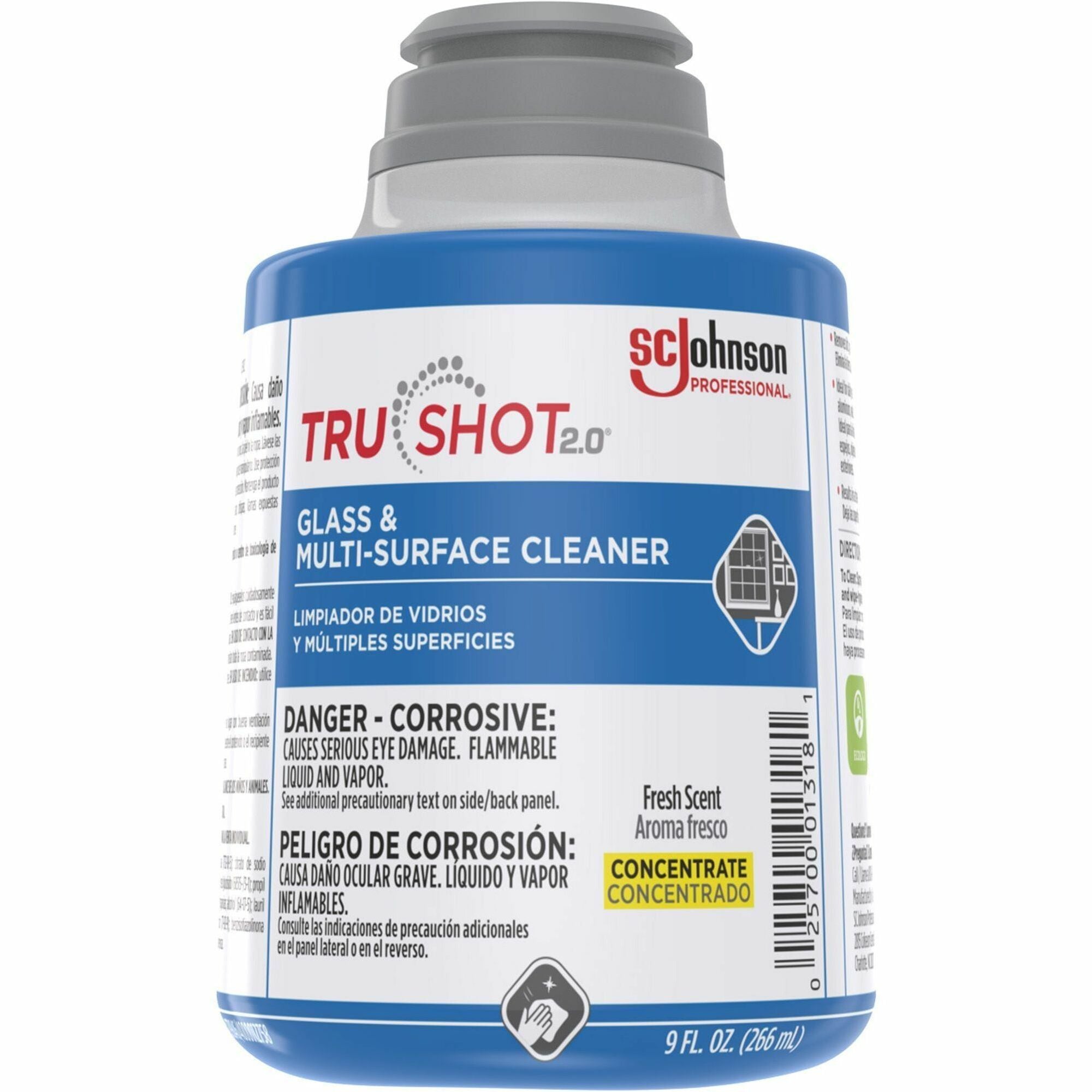 TruShot 2.0 Glass/Multi-Surface Cleaner, Concentrate, Liquid, 9 fl oz (0.3 quart), Fresh Clean Scent, Spill Resistant, Easy to Use, Clear Cartridge, 1 Each