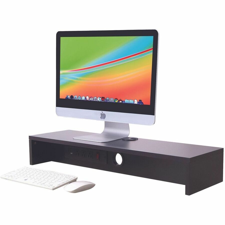 4.70" Height x 30" Width x 9" Depth - Desk - Black - For Monitor - Electrical Outlet, USB Charging Port, Cable Management