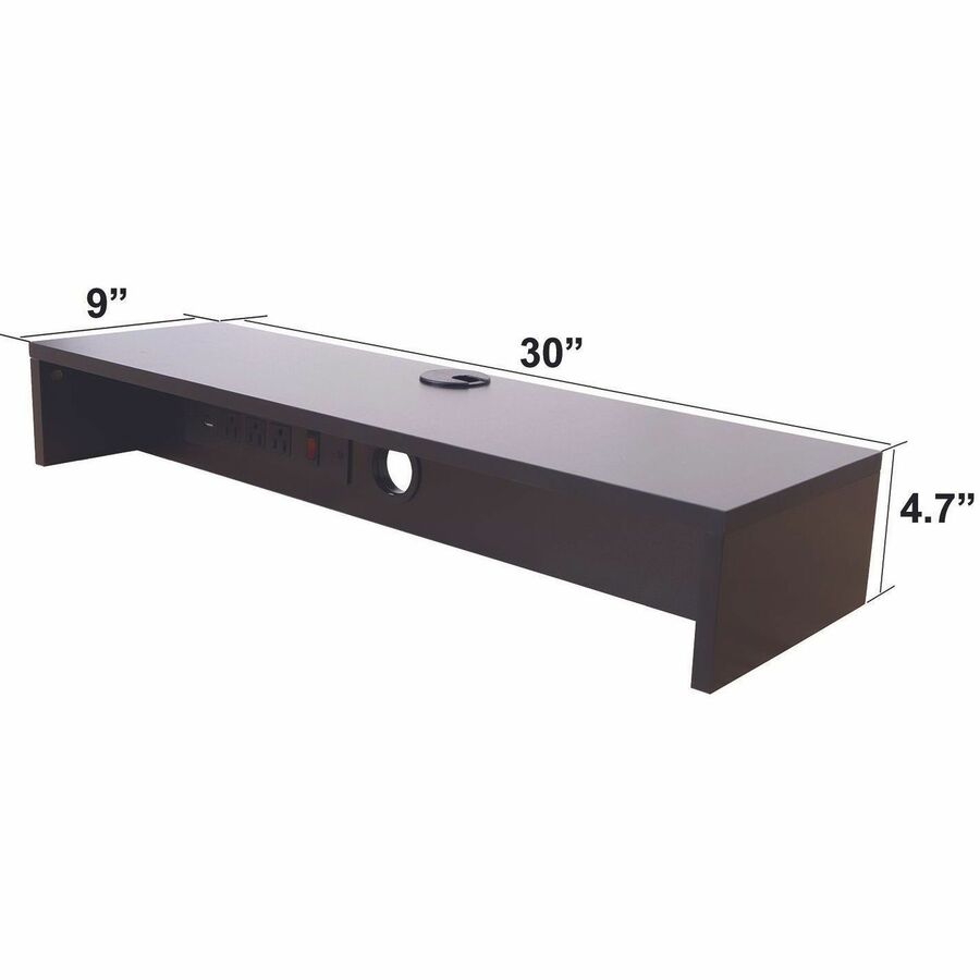 4.70" Height x 30" Width x 9" Depth - Desk - Black - For Monitor - Electrical Outlet, USB Charging Port, Cable Management