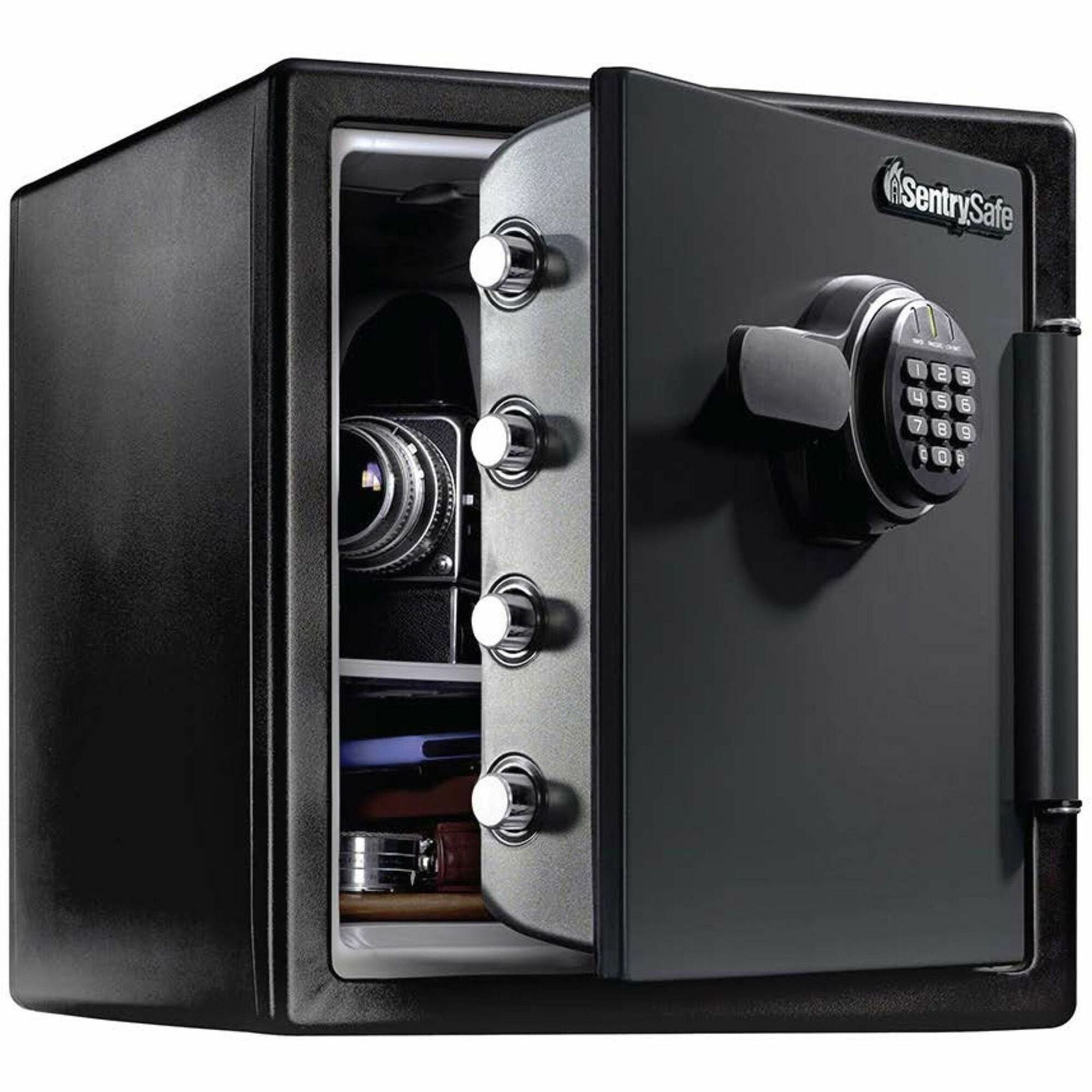 Sentry Safe Digital Fire/Water Safe, 1.23 cu ft, Digital Lock, 4 Live-Locking Bolts, Water & Fire Resistant, Pry & Theft Resistant, Black Steel, 1 Each
