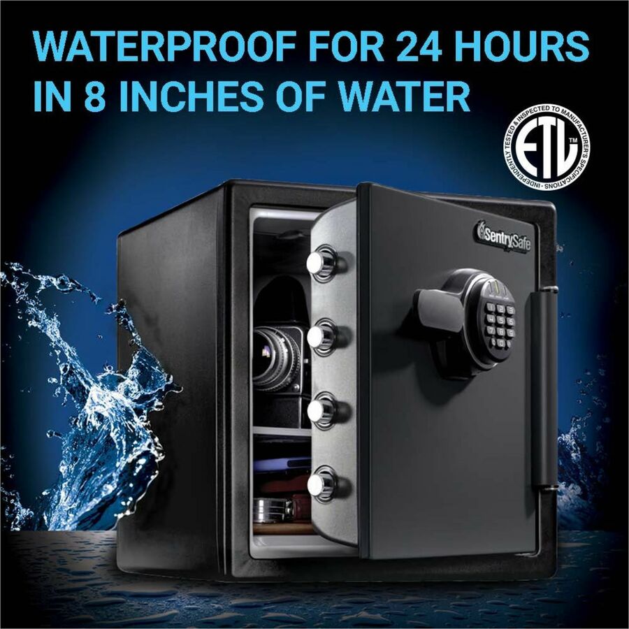 Sentry Safe Digital Fire/Water Safe, 1.23 cu ft, Digital Lock, 4 Live-Locking Bolts, Water & Fire Resistant, Pry & Theft Resistant, Black Steel, 1 Each
