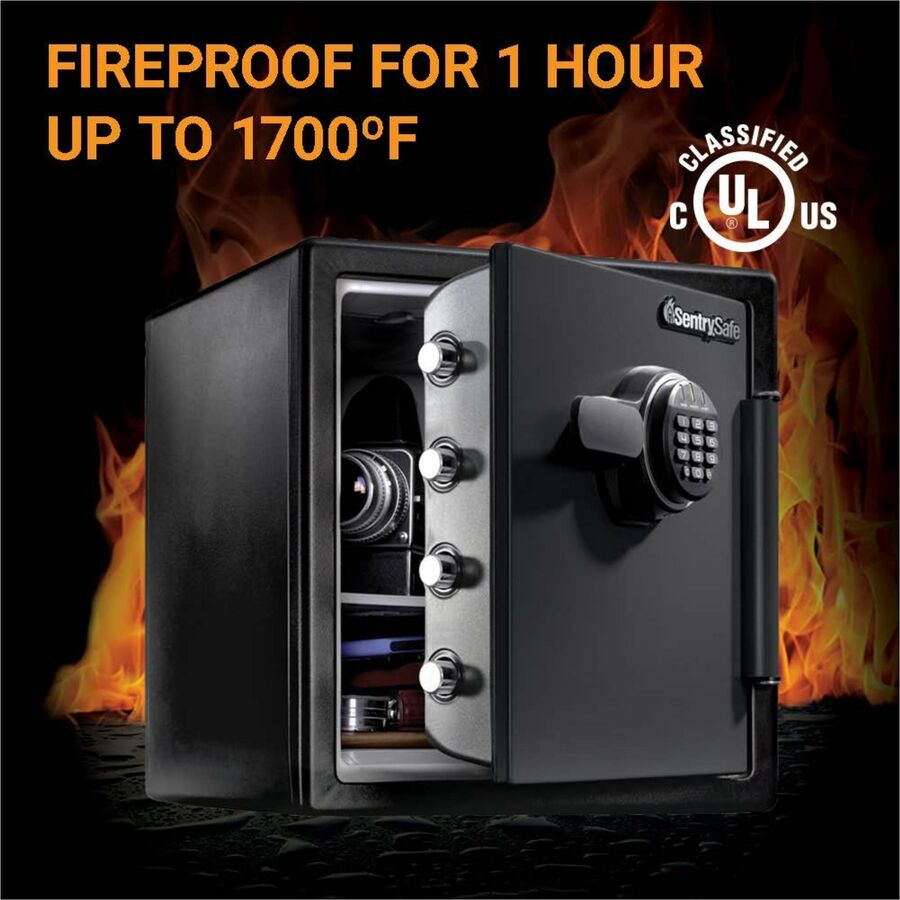 Sentry Safe Digital Fire/Water Safe, 1.23 cu ft, Digital Lock, 4 Live-Locking Bolts, Water & Fire Resistant, Pry & Theft Resistant, Black Steel, 1 Each